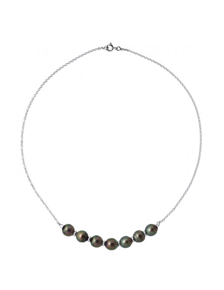Collier 7 Perles de Tahiti Cerclées 8-9 mm - Chaîne Forçat - Or 375 - NUI