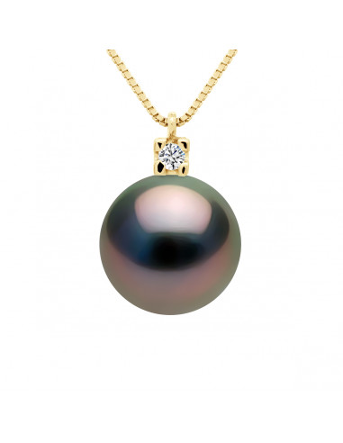 Collier Prestige Perle de Tahiti Ronde 9-10 mm - Diamant 0.030 Cts - Joaillerie Or 375 - ARUBAYA