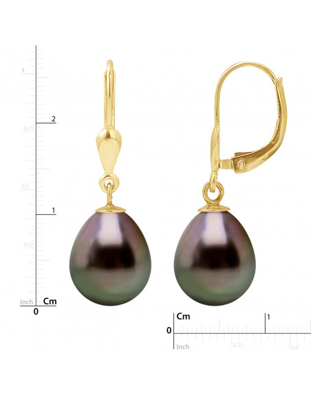 Boucles d'Oreilles Pendantes Perles de Tahiti Poires 9-10 mm - Système Brisures - Or 375 - PAPEETE