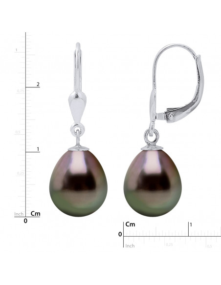 Boucles d'Oreilles Pendantes Perles de Tahiti Poires 9-10 mm - Système Brisures - Or 375 - PAPEETE