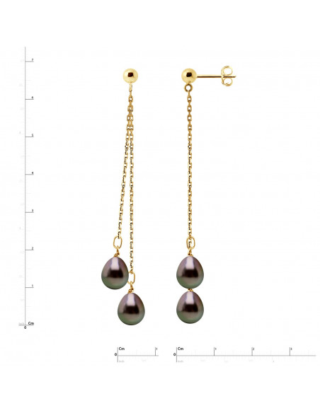 Boucles d'Oreilles Pendantes Perles de Tahiti Poires 7-8 mm - Or 375 - ORANA