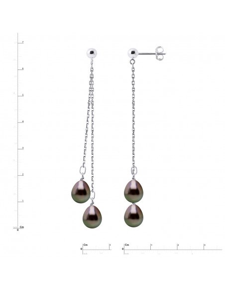 Boucles d'Oreilles Pendantes Perles de Tahiti Poires 7-8 mm - Or 375 - ORANA