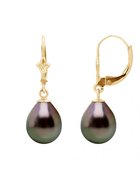Boucles d'Oreilles Pendantes PRESTIGE Perles de Tahiti Poires 10-11 mm - Système Brisures - Or 375 - TAGANAO