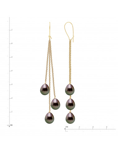 Pendant Earrings 6 Tahitian Pearls Poir 8-9 mm...