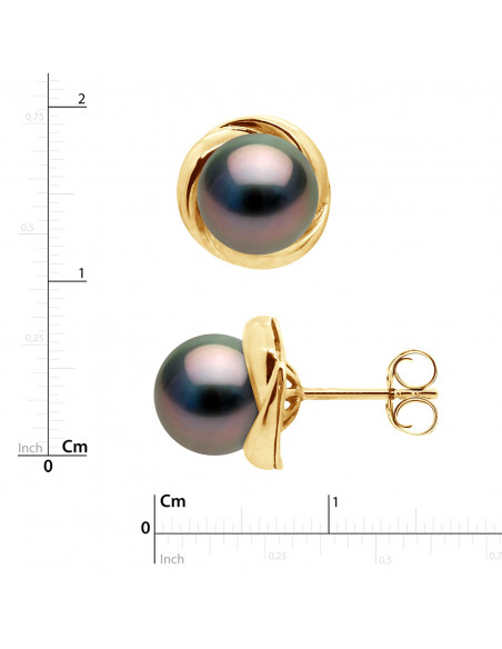 Boucles d'Oreilles Perles de Tahiti Rondes 7-8 mm - Système Pousettes - Or 375 - MAGAYA
