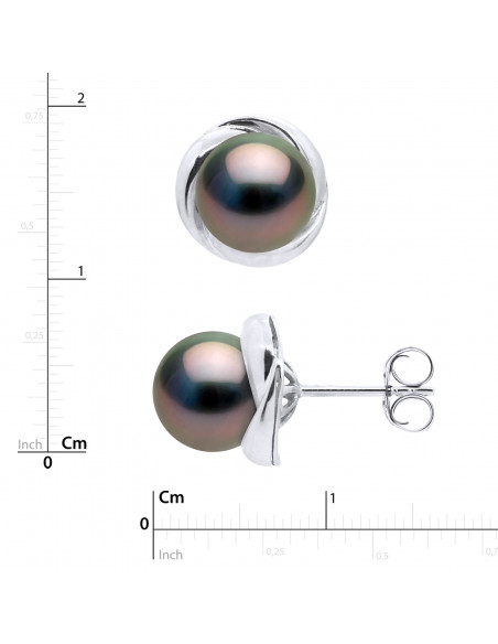 Boucles d'Oreilles Perles de Tahiti Rondes 7-8 mm - Système Pousettes - Or 375 - MAGAYA