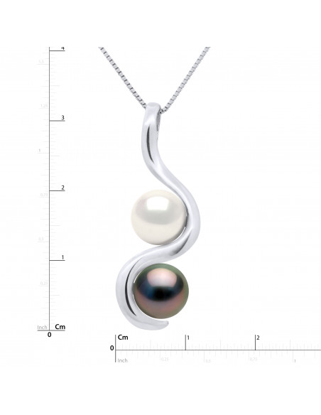 Pendant You & Me Tahiti Beads and Round Freshwater 8-9 mm - Offered Chain - Gold 375 - Okunama