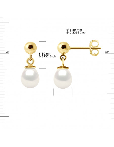 Boucles d'Oreilles Pendantes Perles Poires 7-8 mm - Or 375 - LAFAYETTE