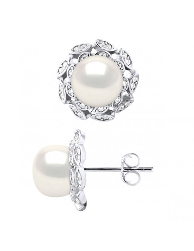 Boucles d'Oreilles Perles Bouton 8-9 mm - Système Poussettes - Joaillerie Argent 925 - PAIX