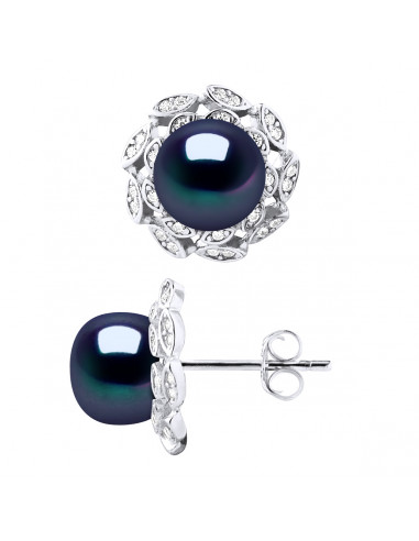 Boucles d'Oreilles Perles Bouton 8-9 mm - Système Poussettes - Joaillerie Argent 925 - PAIX