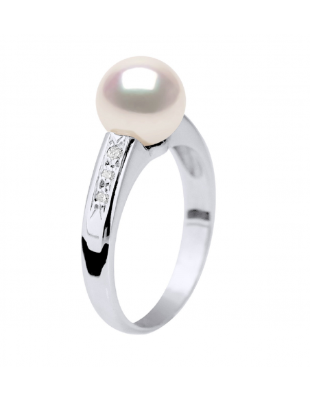 Ring Jonlerie Pearl Akoya Round 8-9 mm - Diamonds 0.060 CTS - Gold 750 - Toyama