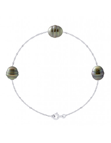 Bracelet Perles de Tahiti Cerclées 9-10 mm - Chaîne Singapour - Argent 925 - NUATAVO