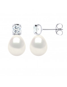 Solitaire Earrings and Pearl Beads 9-10 mm - 925 Silver -...