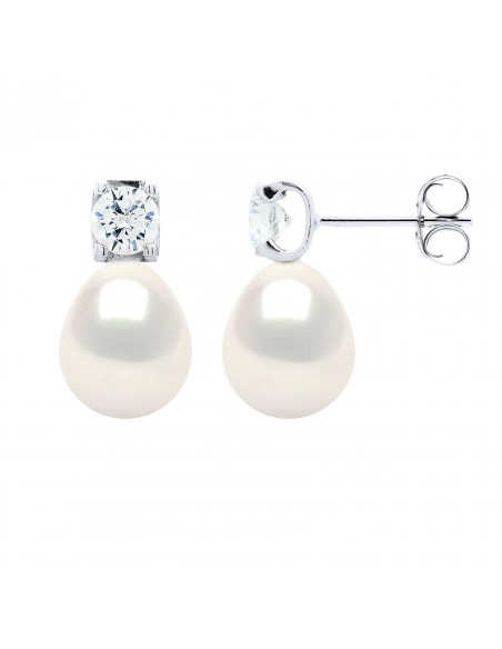 Solitaire Earrings and Pearl Beads 9-10 mm - 925 Silver - Coudrian