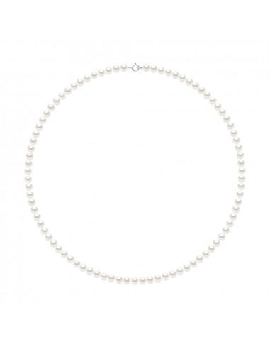 Collier Rang de Perles Semi Rondes 5-6 mm - Fermoir Anneau Ressort - Argent 925 - EVRY