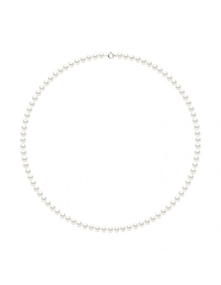 Collier Rang de Perles Semi Rondes 5-6 mm - Fermoir Anneau Ressort - Argent 925 - EVRY