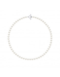 Necklace Semi Round Beads 6-7 mm - Stick Clasp - Silver...