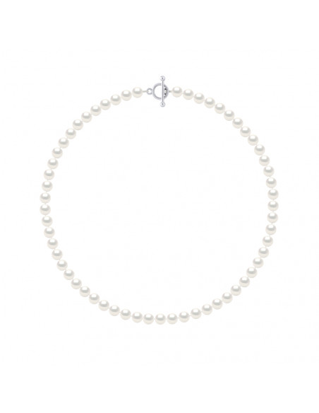 Collier Rang de Perles Semi Rondes 6-7 mm - Fermoir Bâton - Argent 925 - ORSAY