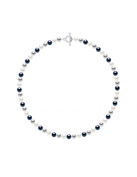 Collier Rang de Perles Semi Rondes 6-7 mm - Fermoir Bâton - Argent 925 - ORSAY