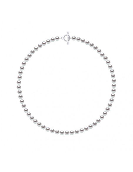 Collier Rang de Perles Semi Rondes 6-7 mm - Fermoir Bâton - Argent 925 - ORSAY