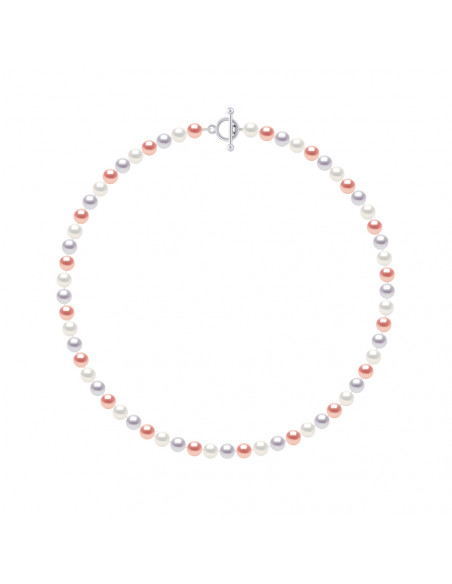 Collier Rang de Perles Semi Rondes 6-7 mm - Fermoir Bâton - Argent 925 - ORSAY