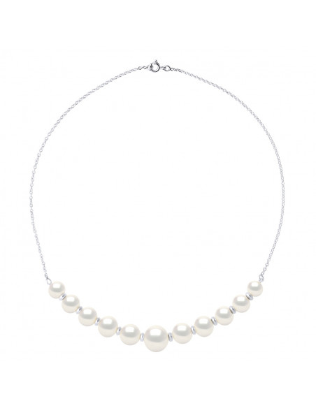 Collier Chaînage Perles Rondes de 8 à 12 mm - Chaîne Forçat - Argent 925 - PASSY