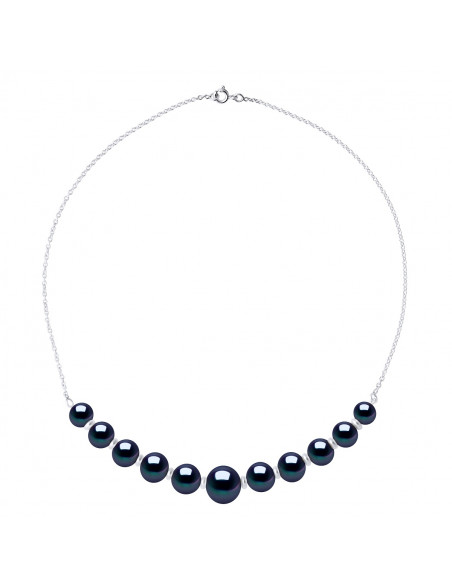 Collier Chaînage Perles Rondes de 8 à 12 mm - Chaîne Forçat - Argent 925 - PASSY