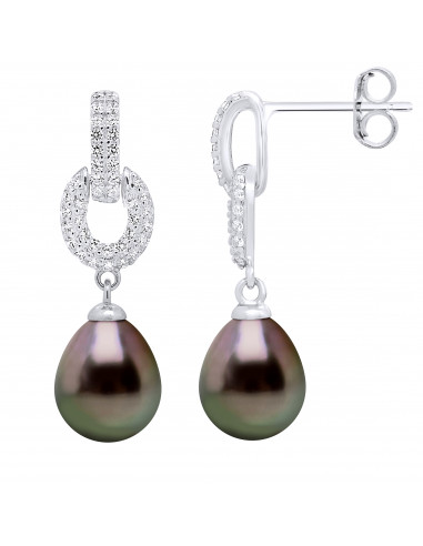 Boucles d'Oreilles Joaillerie Perles de Tahiti  Poires 8-9 mm - Argent 925 - PRADO