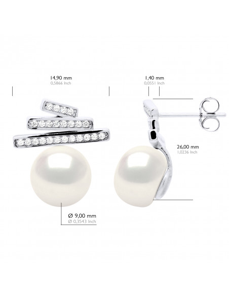 Boucles d'Oreilles Joaillerie Perles Boutons 9-10 mm - Argent 925 - CHIRON