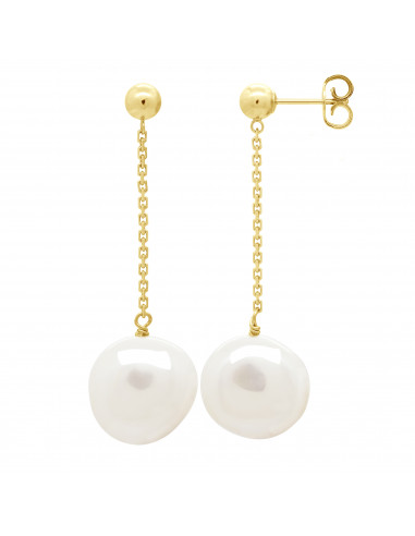 Boucles d'Oreilles Pendantes Perles Baroques 11-12 mm - Système Poussettes - Or 375 - BRUYERE