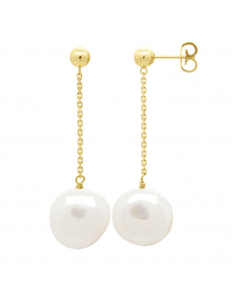 Boucles d'Oreilles Pendantes Perles Baroques 11-12 mm - Système Poussettes - Or 375 - BRUYERE