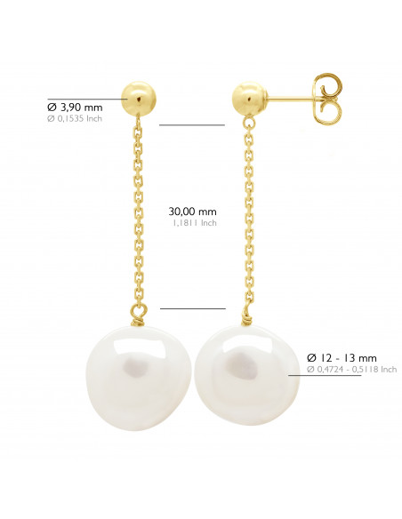 Boucles d'Oreilles Pendantes Perles Baroques 11-12 mm - Système Poussettes - Or 375 - BRUYERE