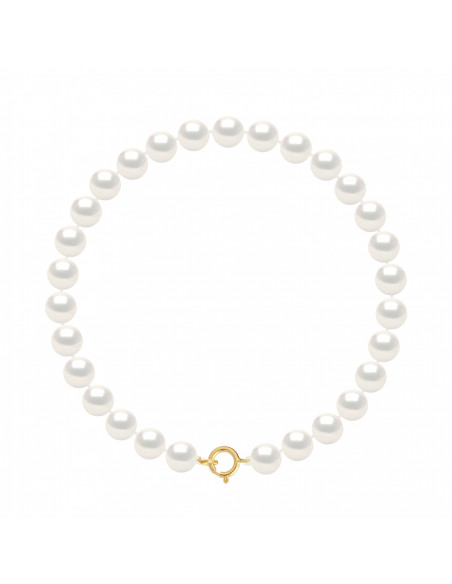 Bracelet Rang de Perles Semi Rondes 6-7 mm - Fermoir Ergonomique - Or 375 - BASTION