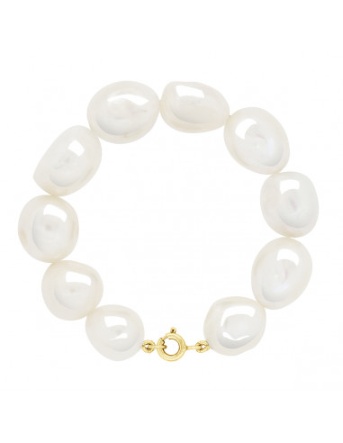 Bracelet Rang de Perles Baroques 11-12 mm - Fermoir Ergonomique - Or 375 - MEDICIS