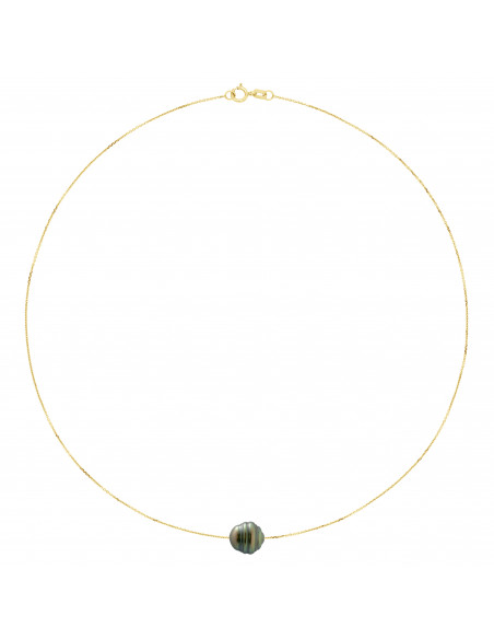 Colliers Perle de Tahiti Cerclée - Tailles de 9 à 11 mm - Chaîne Forçat - Or 375 - MANUREVA