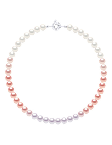 Collier Rang Couleurs en Dégradé de Perles Rondes 8-9 mm - Anneau Marin - Argent 925 - MARAIS