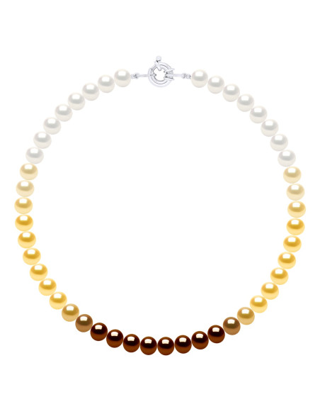Collier Rang Couleurs en Dégradé de Perles Rondes 8-9 mm - Anneau Marin - Argent 925 - MARAIS