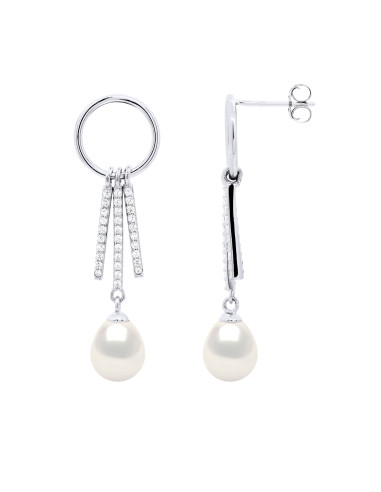 Boucles d'Oreilles Perles Poires 7-8 mm - Système Poussettes - Argent 925 Millièmes - PLESSIS