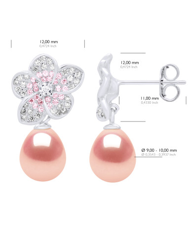 Boucles d'Oreilles Perles Poires 9-10 mm - Système Poussettes - Argent 925 - LAVANDOU