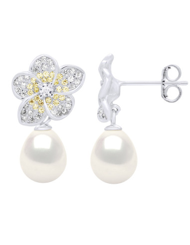 Boucles d'Oreilles Perles Poires 9-10 mm - Système Poussettes - Argent 925 - LAVANDOU