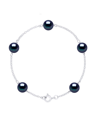 Bracelet 5 Perles de Culture Rondes - Argent...