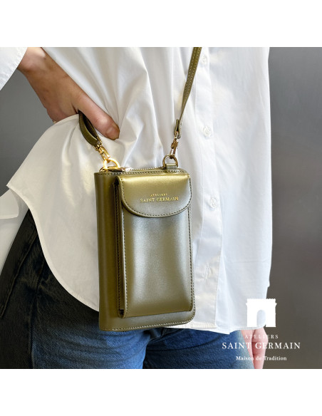 Pochette Luxe Bandoulière Étui Portable, Portefeuille LONDON - KHAKI