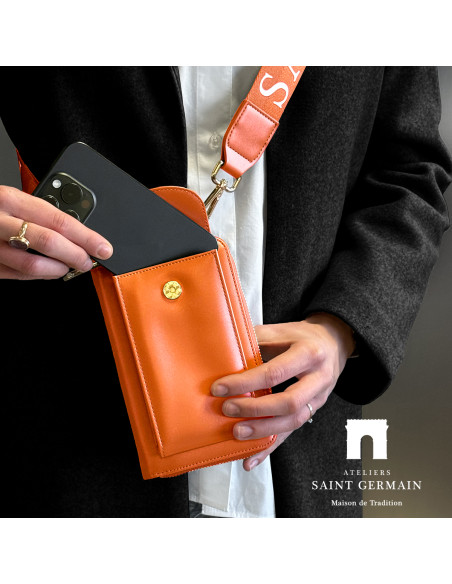 Pochette Luxe Bandoulière Étui Portable, Portefeuille LONDON - ORANGE