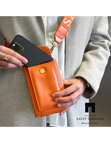 Pochette Luxe Bandoulière Étui Portable, Portefeuille LONDON - ORANGE