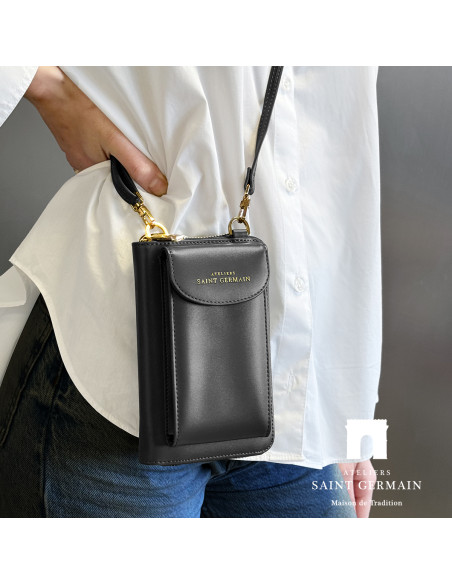 Pochette Luxe Bandoulière Étui Portable, Portefeuille LONDON - NOIR