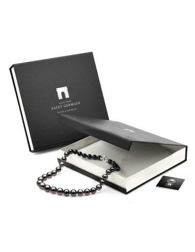 Collier Lien Cordon Noir Perle de Tahiti Poire...