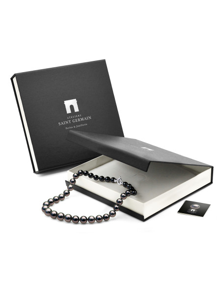 Collier Lien Cordon Noir Perle de Tahiti Poire 9-10 mm - Argent 925 - TETIARAO