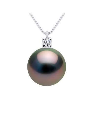 Collier Joaillerie Perle de Tahiti Ronde 9-10 mm - Diamants 0.03 Cts - Or 750 - TENUA
