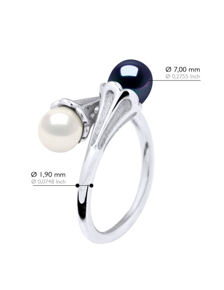 Bague Toi & Moi 2 Perles Ovales 7-8 mm - Argent 925 - CERVO