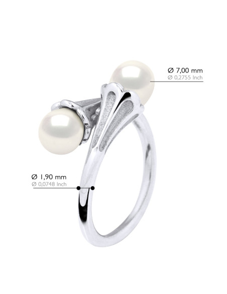 Bague Toi & Moi 2 Perles Ovales 7-8 mm - Argent 925 - CERVO